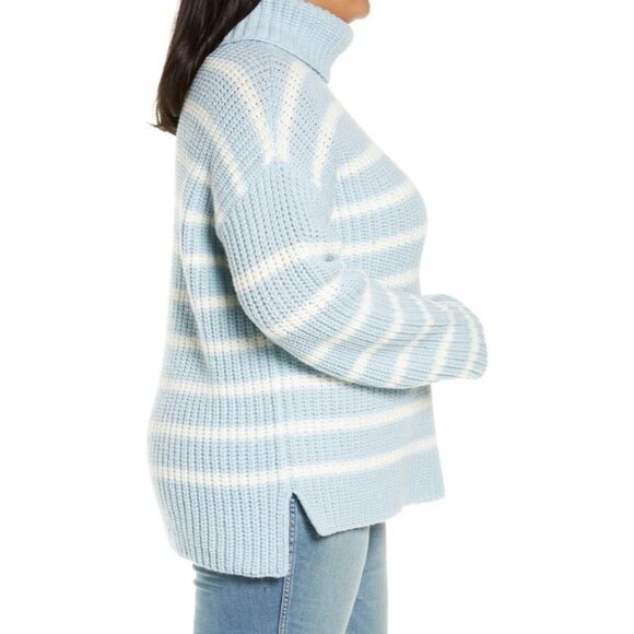 Caslon NWT Stripe Cozy Turtleneck Sweater in Blue and Ivory size XL - Picture 4 of 9